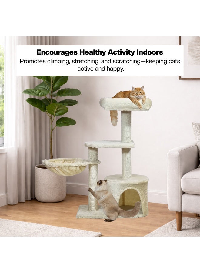 NNC PETS Multi-level cat tree with Padded perch, Cozy hammock, Enclosed condo, and Natural sisal scratching post, Soft-plush cat activity tower for Indoor cats & Kittens, Easy to assemble, 84 cm (Beige) - Image 4